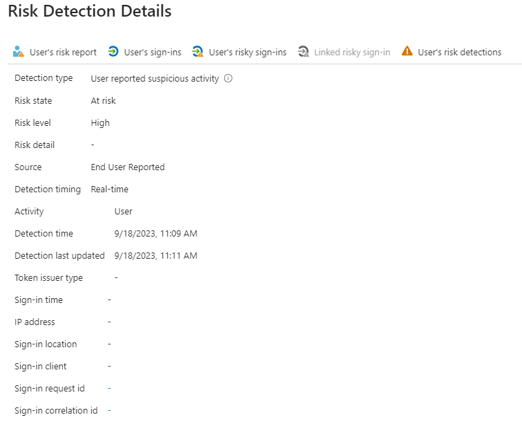 Risk Detection: User reported suspicious activity