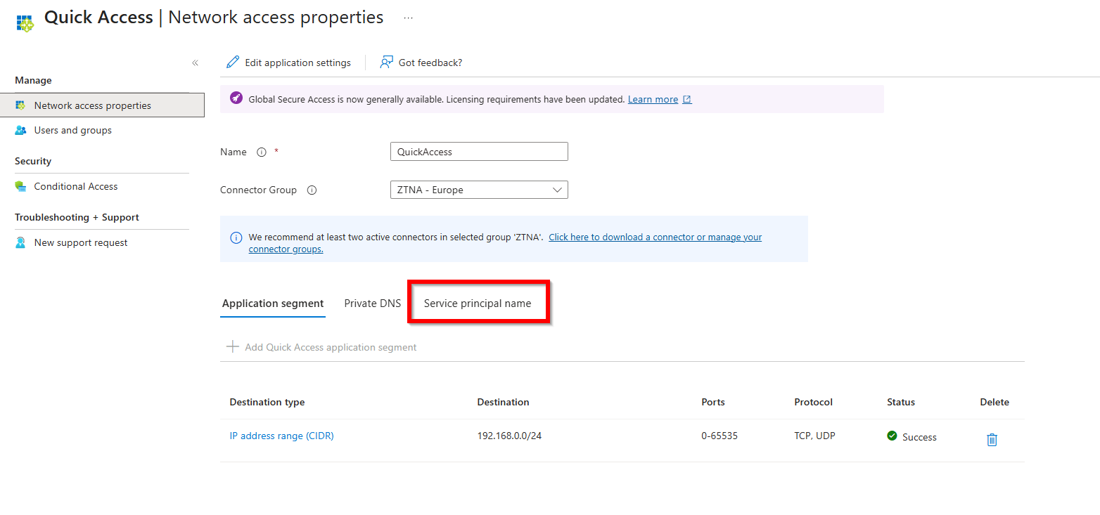 Picture 4: Service Principals at Quick Access