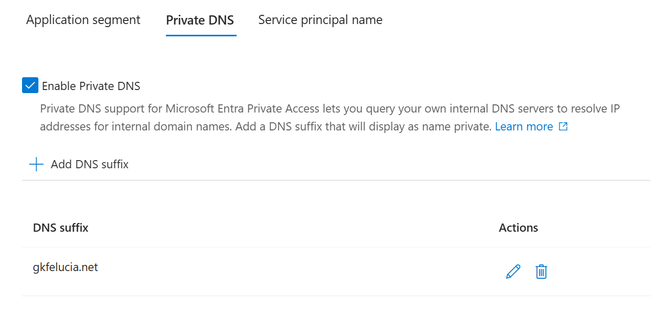 A Private DNS suffix on the Quick Access Private DNS tab